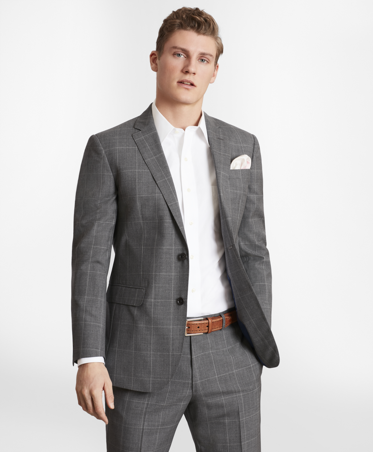 BrooksGate Windowpane Wool Milano Suit Jacket