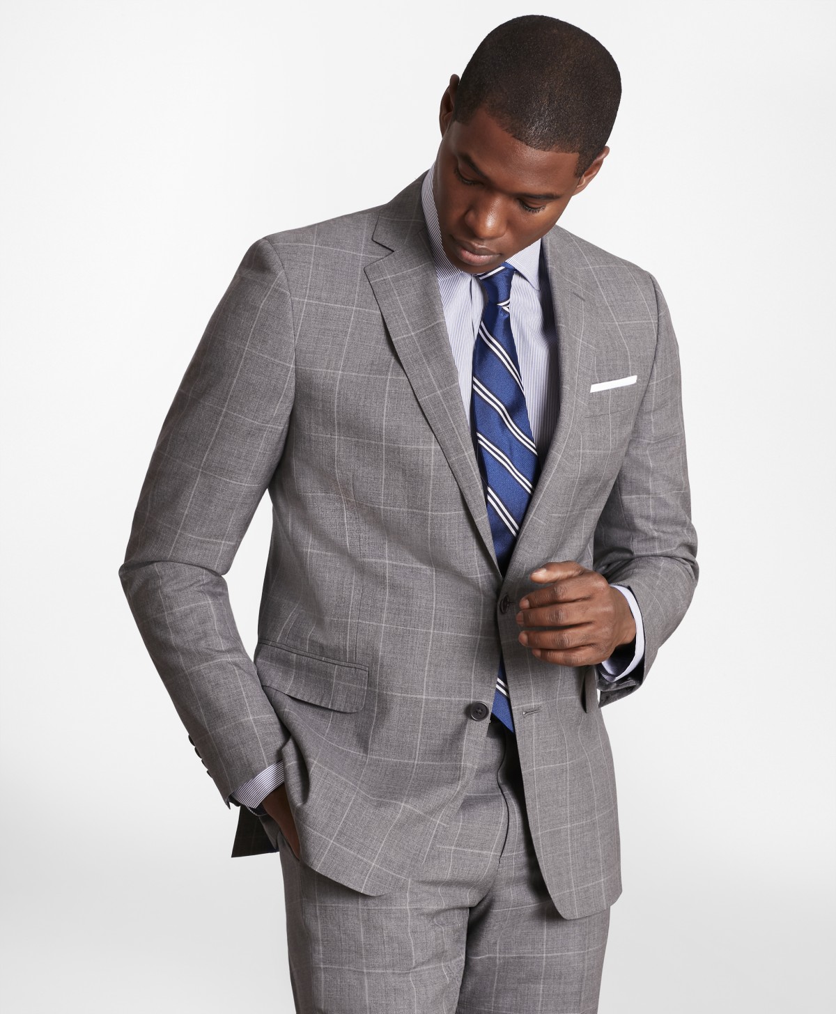 BrooksGate Windowpane Wool Regent Suit Jacket