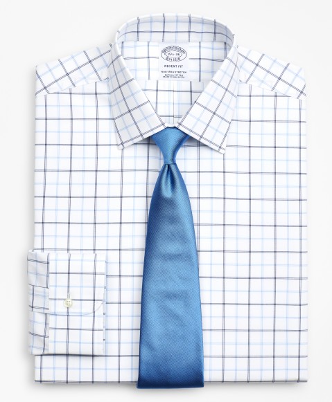 Stretch Regent Fitted Dress Shirt, Non-Iron Poplin Ainsley Collar Double-Grid Check