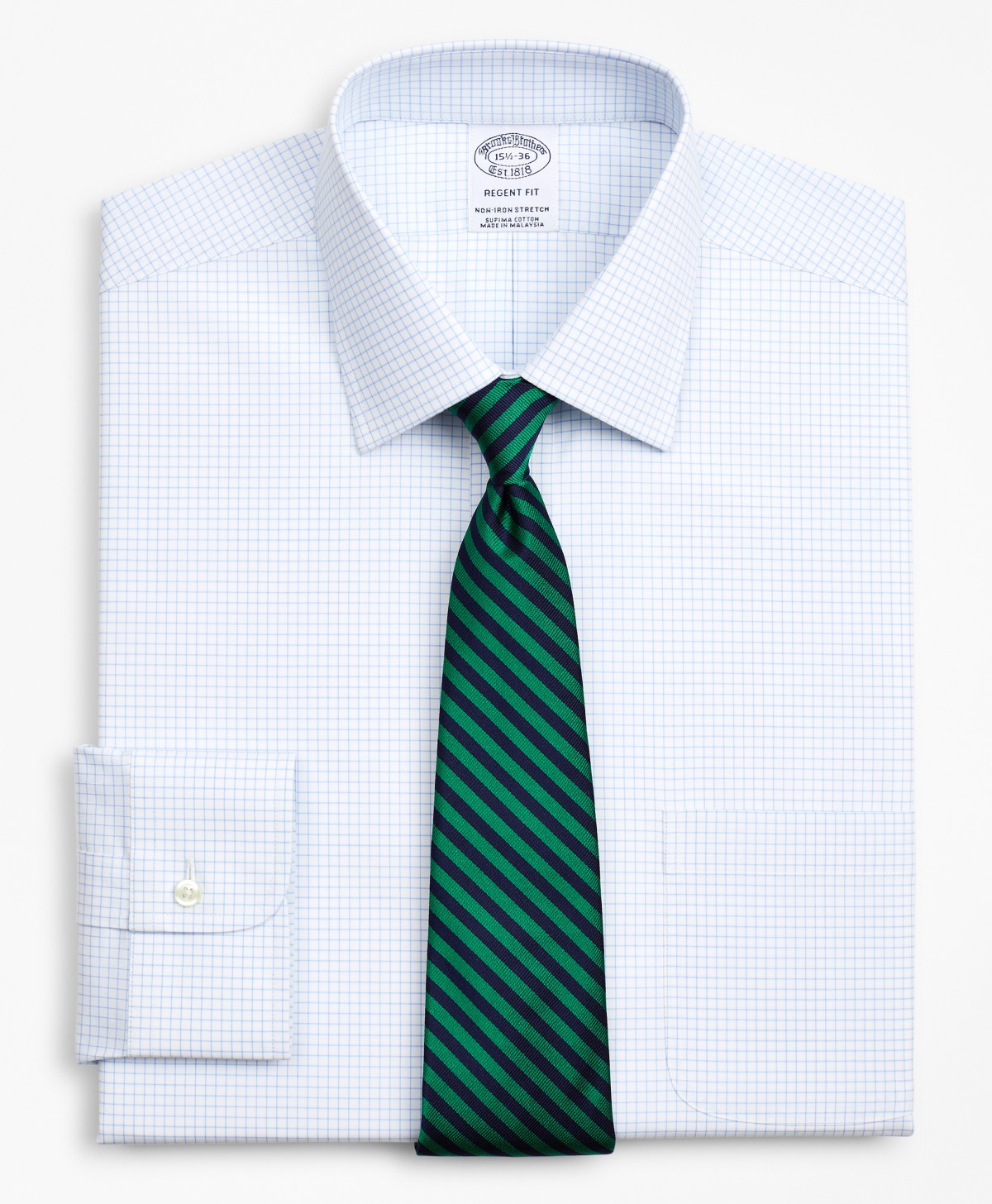 Stretch Regent Fitted Dress Shirt, Non-Iron Poplin Ainsley Collar Small Grid Check