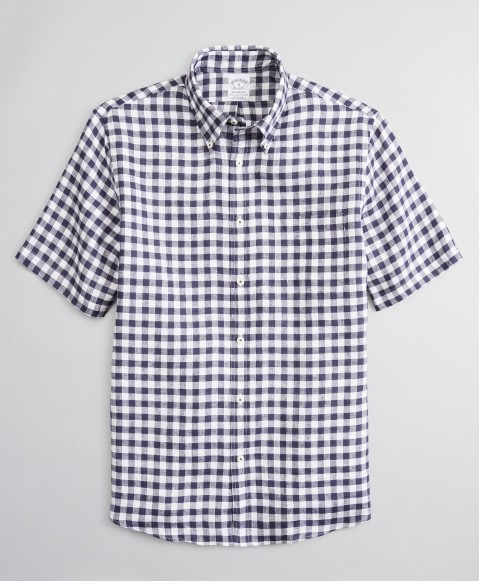Regent Fitted Sport Shirt, Irish Linen Short-Sleeve Gingham