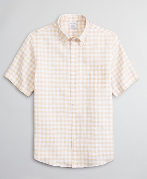 Regent Fitted Sport Shirt, Irish Linen Short-Sleeve Gingham