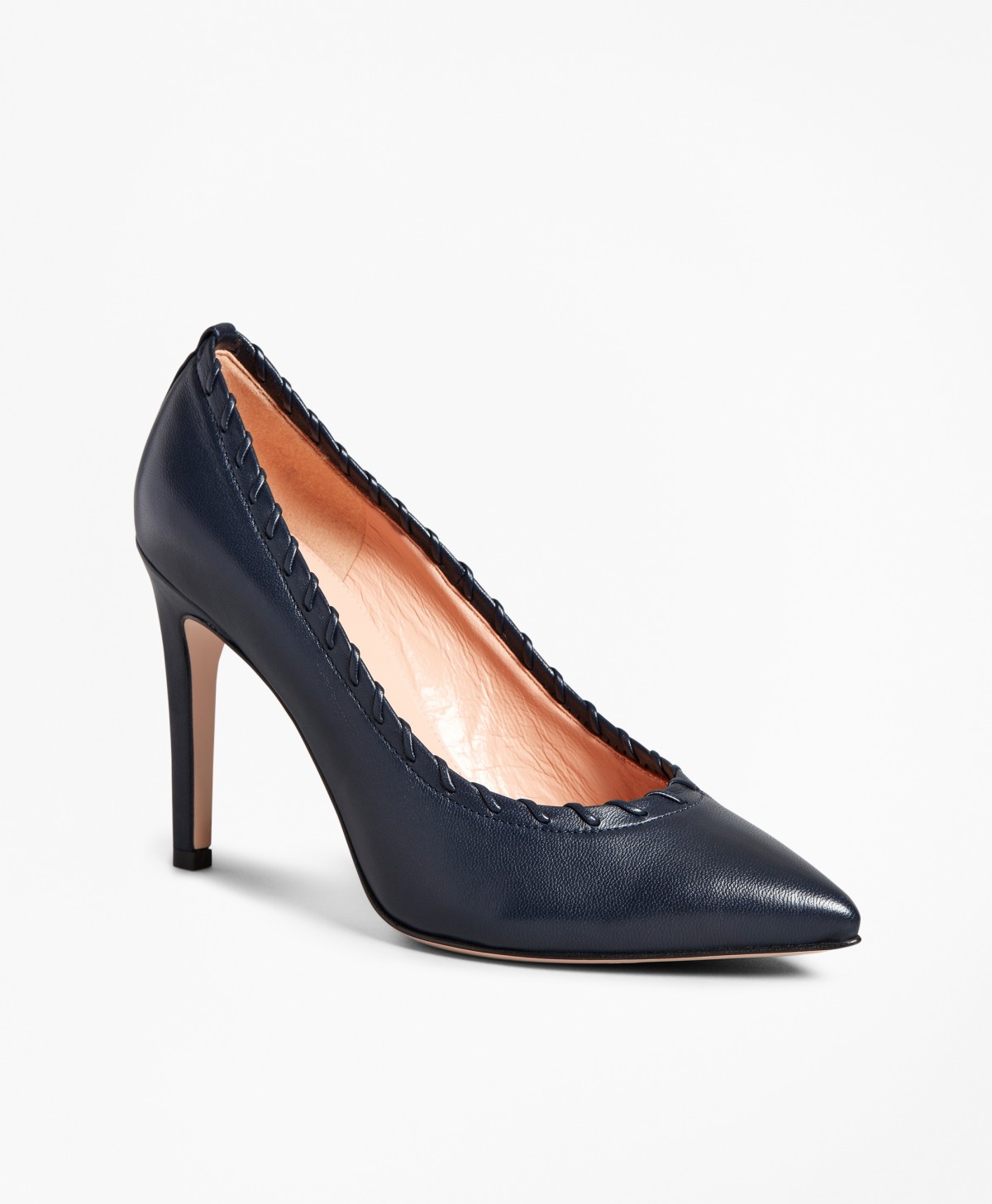 Leather Whipstitch Point-Toe Pumps